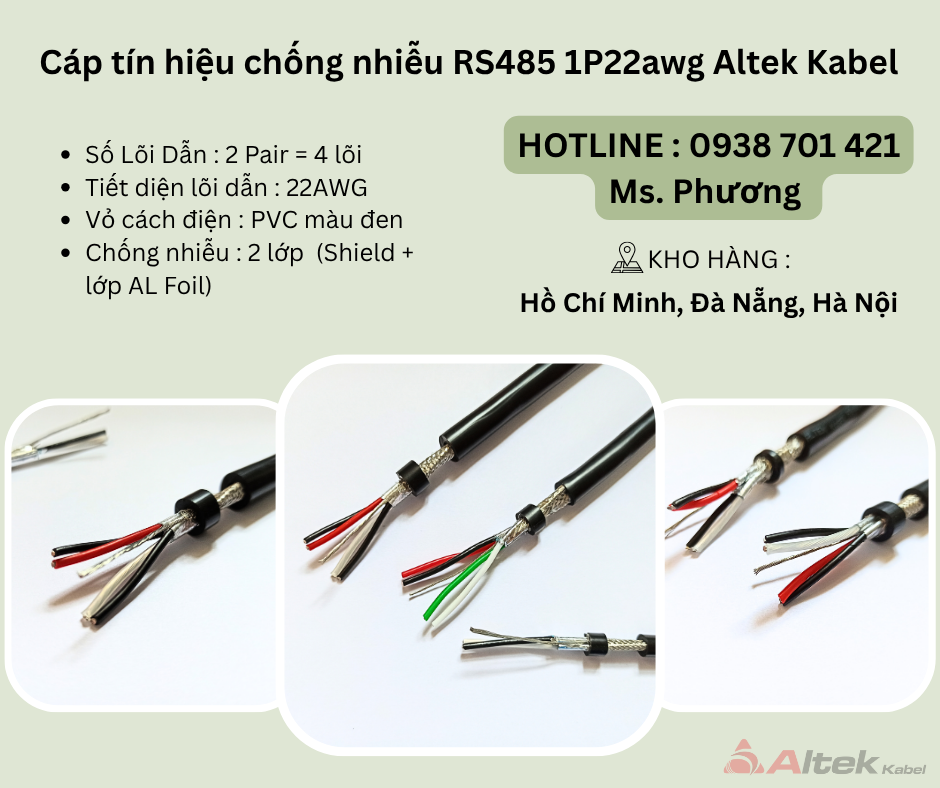 Cáp tín hiệu vặn xoắn RS485 2p22awg Altek Kabel Đà Nẵng, Hà Nội, Hồ Chí Minh